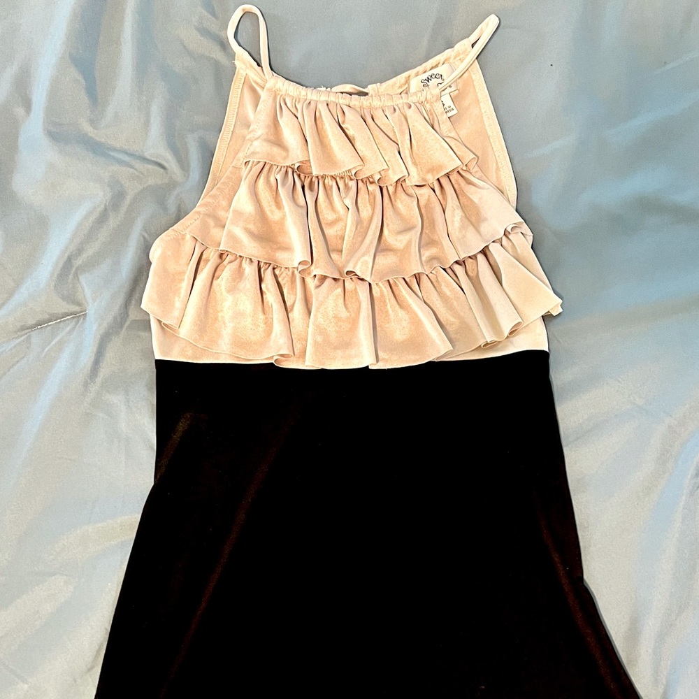 Sexy Tight Dress with Ruffle Tie Top — No Bra Required! :)